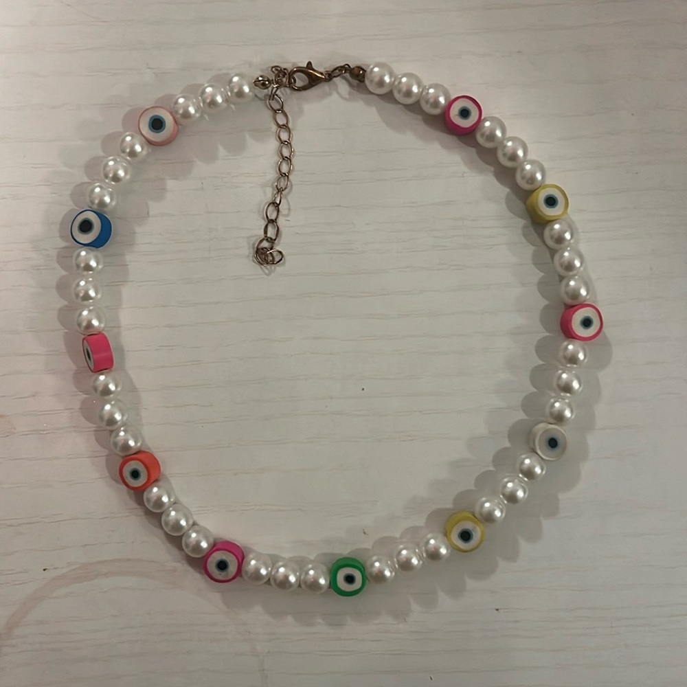 Evil eye and pearl colorful children’s necklace